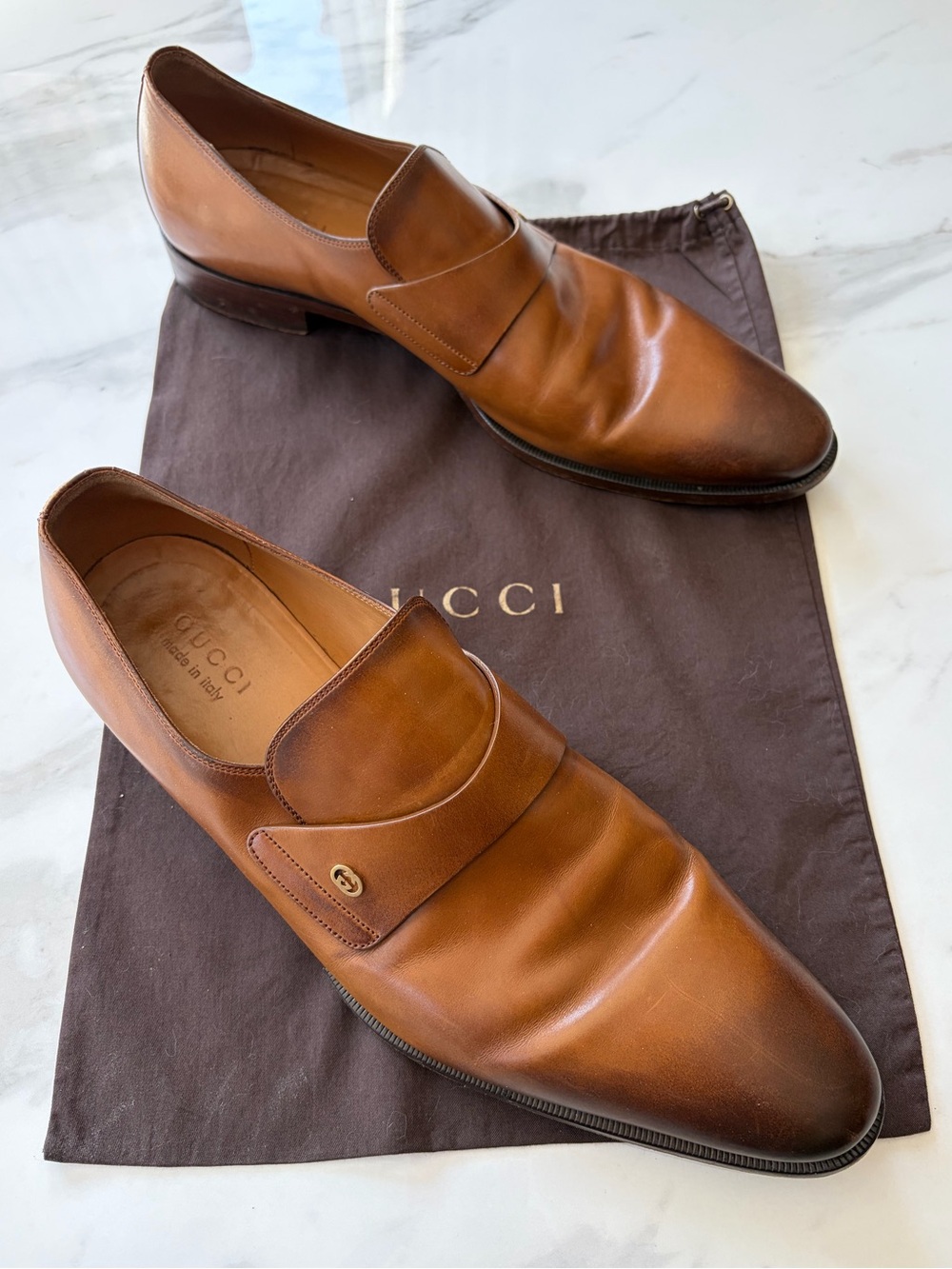 Gucci Mens Brown Leather Slip-On Loafers